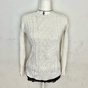 White cable knit sweater